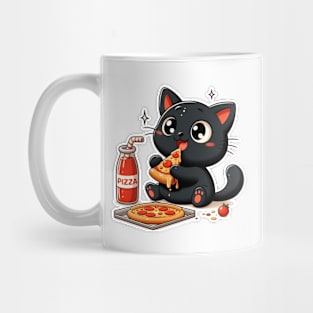 cute cat fat eat pizza, cartoon illustration Mug